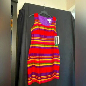 Jessica Howard VINTAGE Woman’s Striped Sheath Dress Red Purple Gold Size 10 NWT